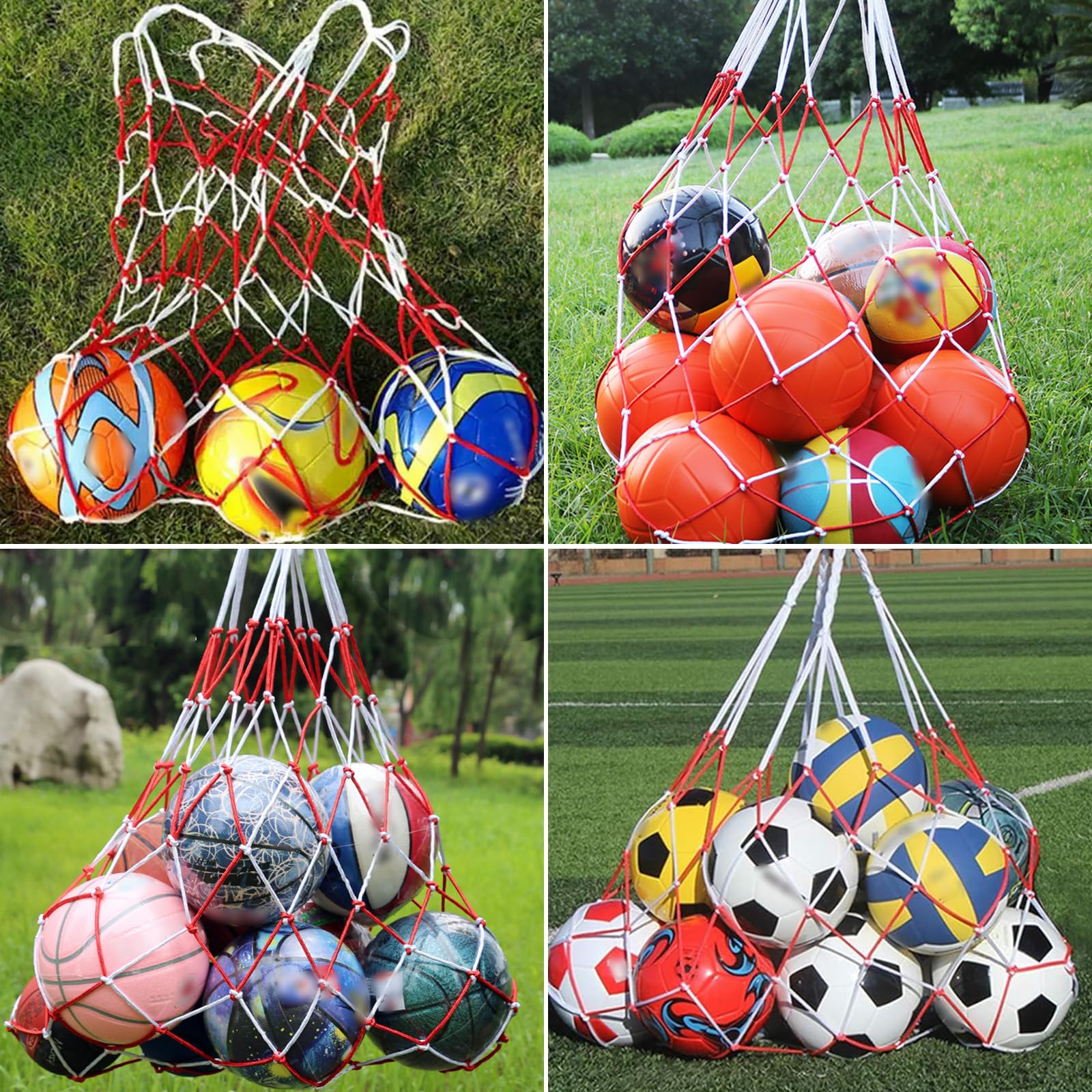 Rete Portapalloni Multiuso, Contiene 10-15 Palloni, In Nylon, Per Calcio E Basket, Rosso E Bianco
