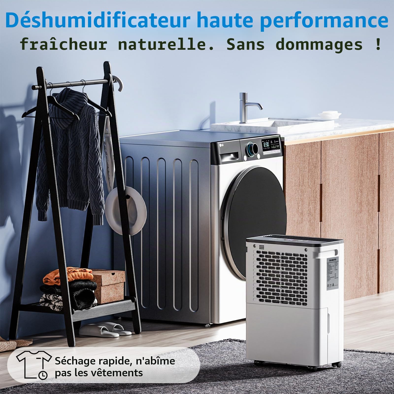 OKYUK Deshumidificateur d air 12 litres/jour, convient pour les pièces d'environ 90 mètres cubes (30 mètres carrés), déshumidificateur électrique, dégivrage automatique, 32 dB, PD12R-03DE