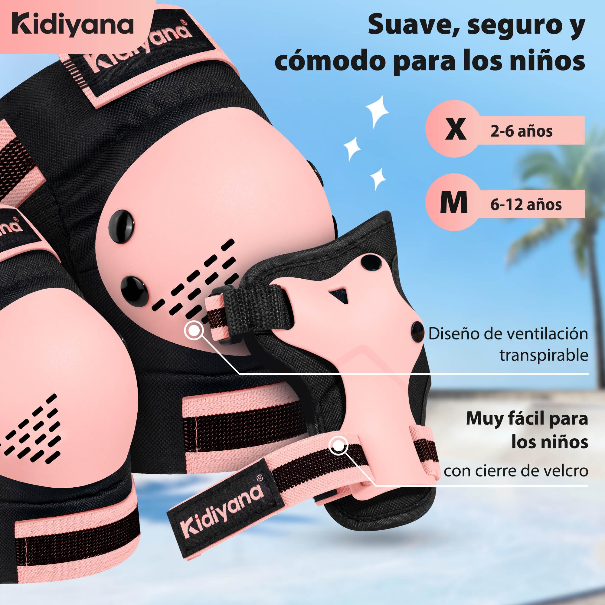 Kids Protector Set, Rodilleras, Coderas y muñequeras, Equipo de protección para patinetes, Patines en línea, monopatines y Bicicletas, Transpirable, Ligero, S (2-6 años) & M (6-14 años)