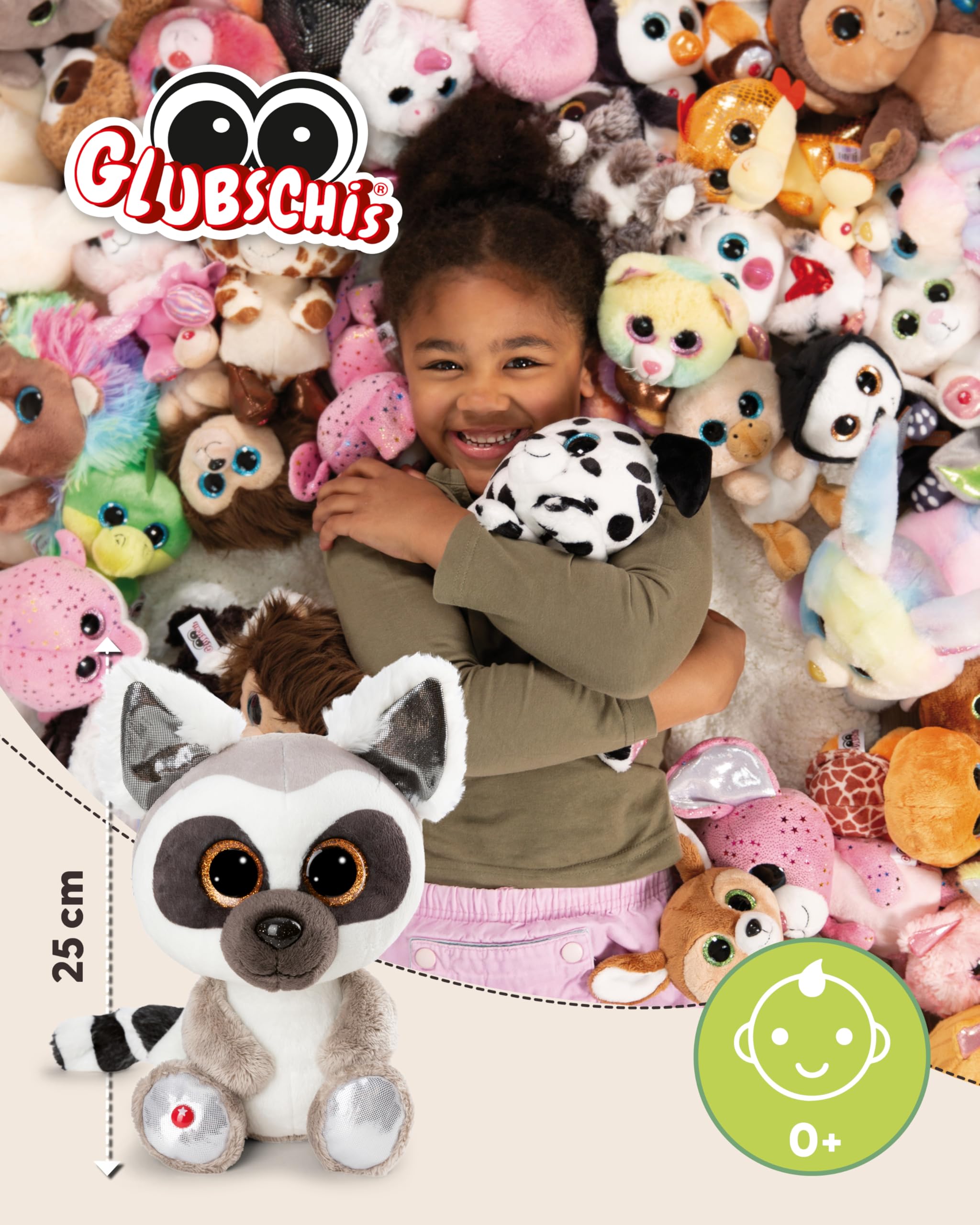 Pluszowa przytulanka GLUBSCHIS Lemur King Lou 25cm biały - Miękka maskotka z mięciutkiego pluszu, uroczy pluszak do przytulania i zabawy, dla dzieci i dorosłych