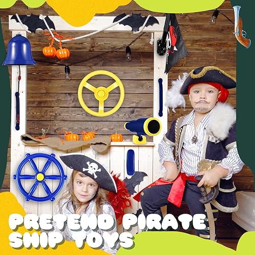 Miniatura 5 de Juego de columpios accesorios para patio de recreo al aire libre, equipo de patio trasero con teléfono, rueda de barco, telescopio, campana, barras