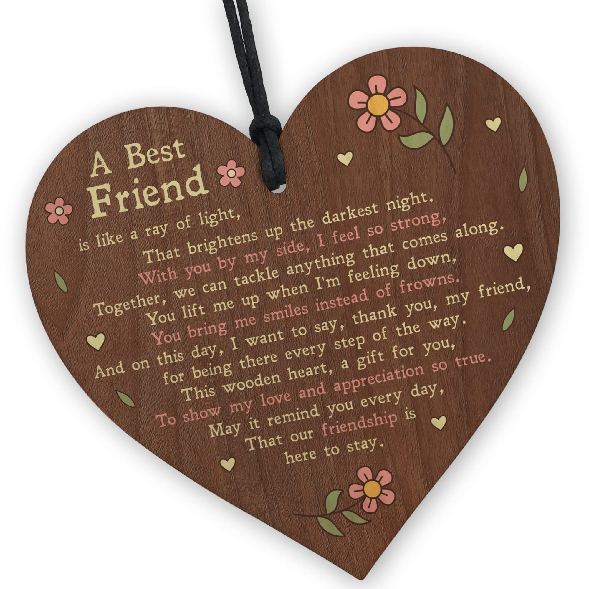 Red Ocean Friendship Gifts For Her Wood Heart Novelty Best Friend Gift For Women Thank You Gift For Her Poem