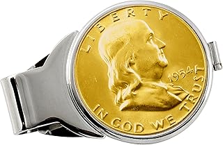 Sponsored Ad - Coin Money Clip - Silver Franklin Half Dollar Layered in Pure 24k Gold | Brass Moneyclip Layered in Silver-...