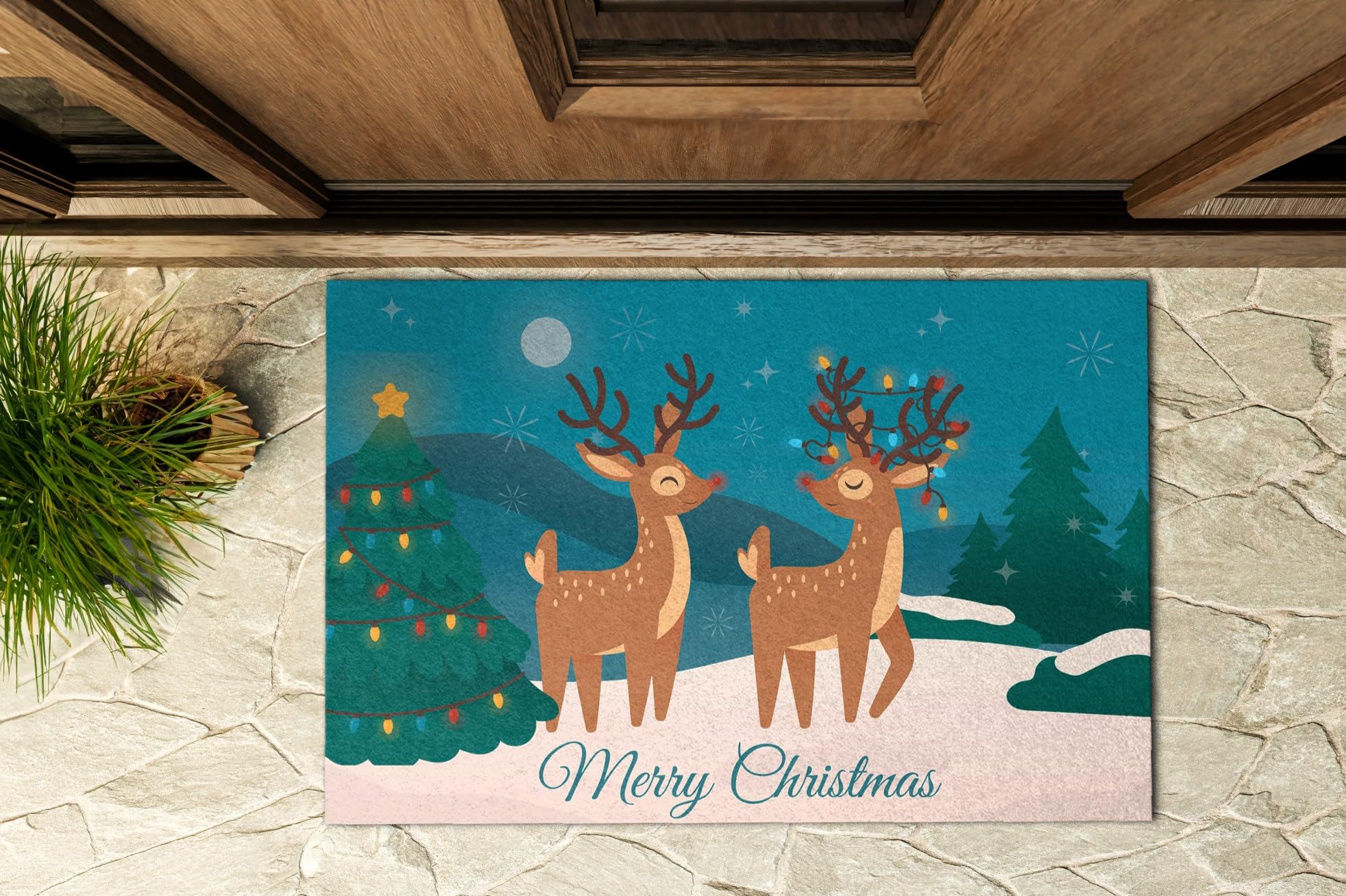 Tulup 90x60 cm Felpudo para balcón Tapete para Zapatos Antideslizante Felpudo Exterior Pequeño Felpudo Felpudo Delante de la casa - Renos de Navidad