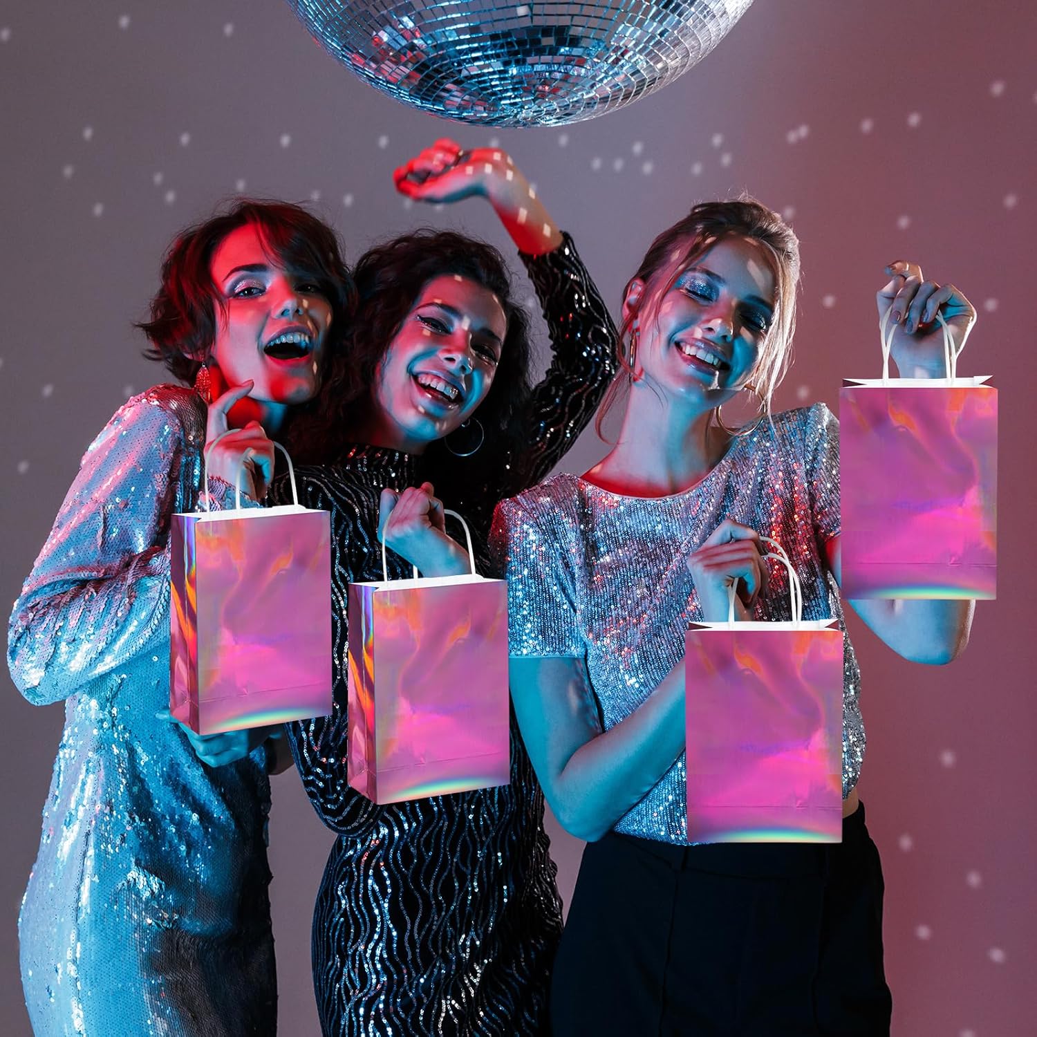 24 Pcs Iridescent Pink Gift Bags Decorations, Holographic Foil Party Favor Bags with Handles, Pink Paper Candy Goodie Bag with 24 Tissue Paper for Graduation Birthday Baby Shower Party Supplies - Image 7