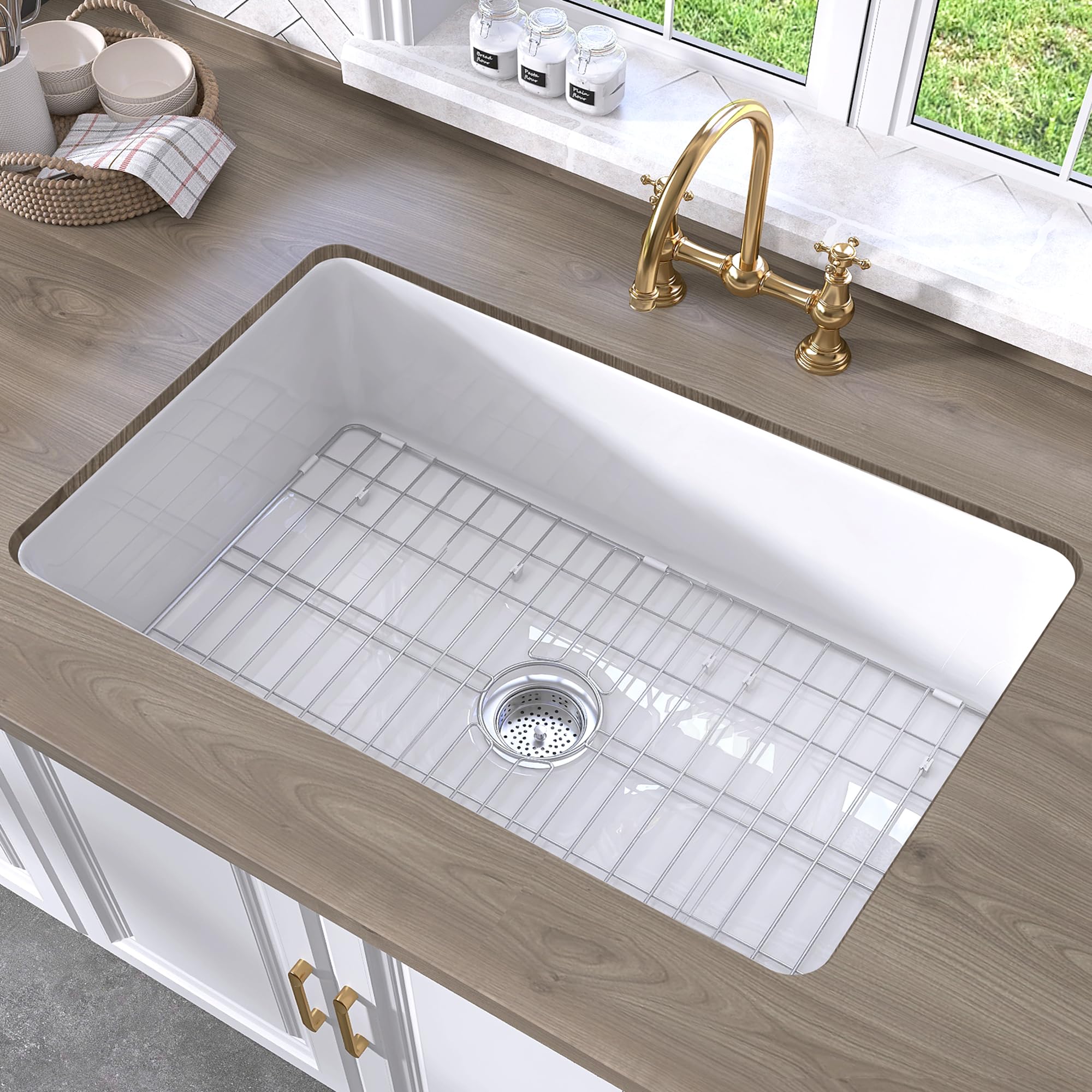 TUKTUK Undermount Kitchen Sink 32 x19 Fireclay Drop-in Farm