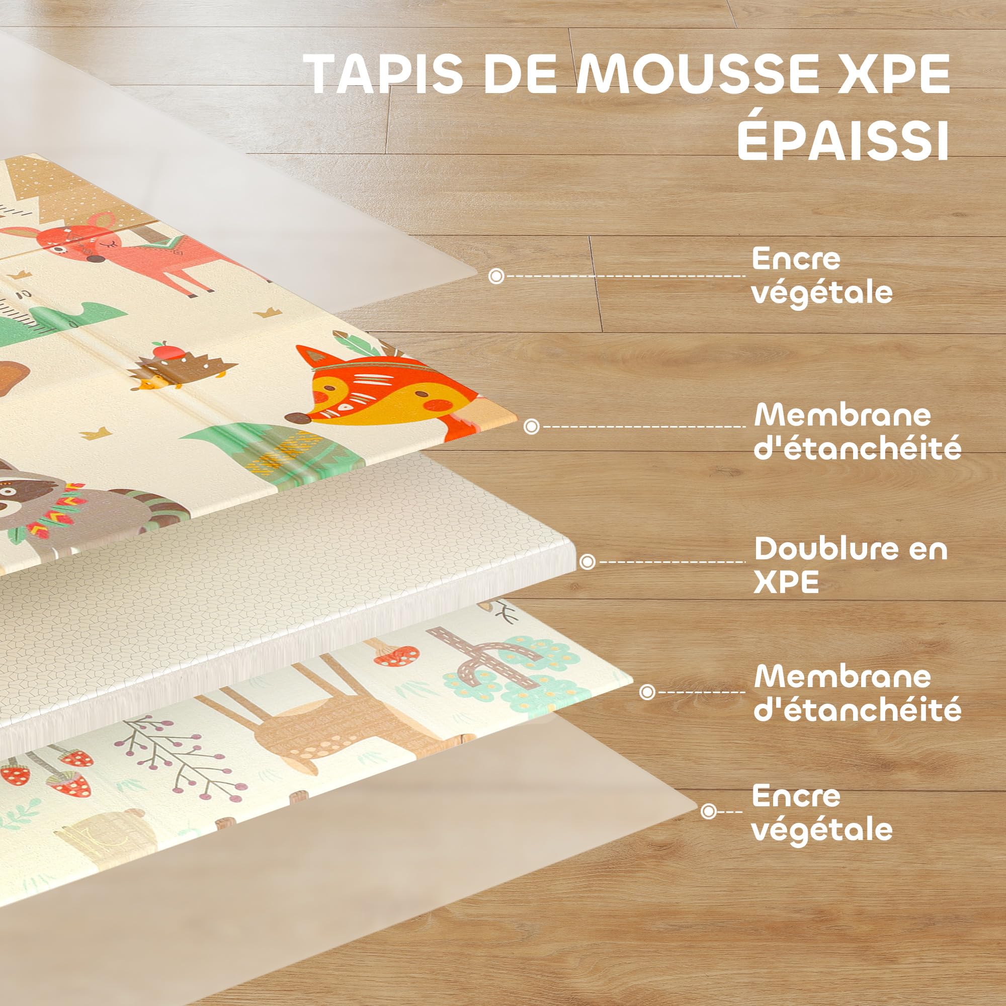 AIYAPLAY Tapis de jeu bébé pliable réversible 196 x 176 x 1,5 cm mousse épais antidérapant imperméable motif animaux