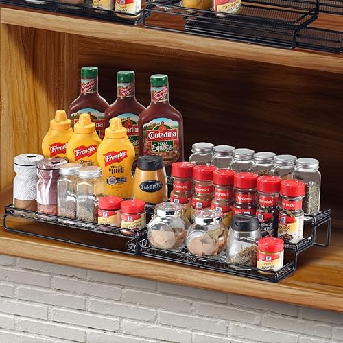 Miniatura 8 de GONGSHI Organizador de especias para gabinete, organizador de condimentos de 4 niveles, estante expandible, soporte de almacenamiento de pasos,