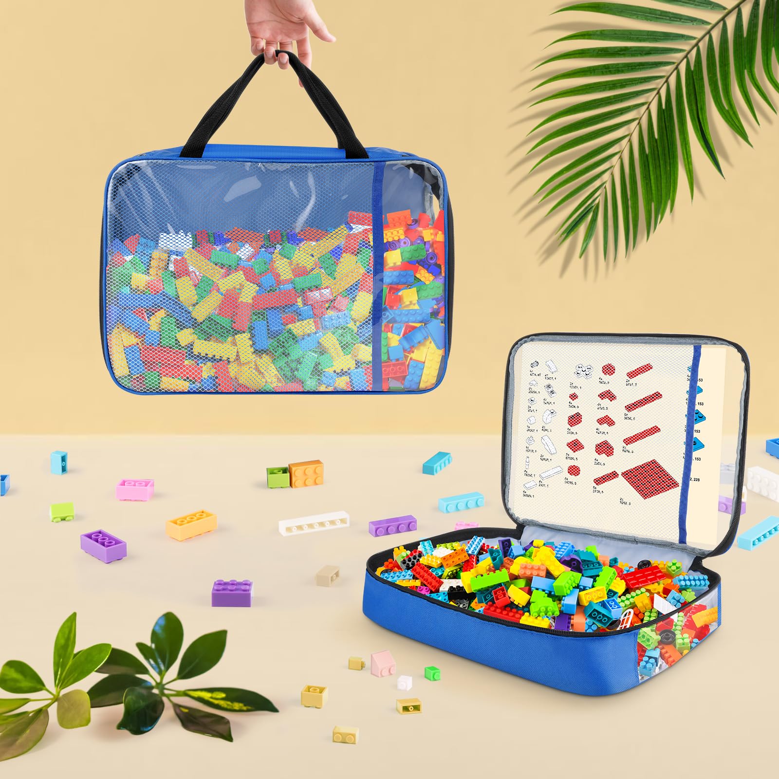 4 Pcs Toy Storage Bags with Zipper & Labels, Organizer Bags for Lego Storage, Travel Organizer Bag for Building Blocks, Car Toys, Puzzles, Board Games, Crafts