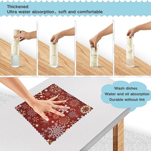 Miniatura 4 de KLL Christmas Red Pattern with Gold and White Snowflakes Kitchen Towels Microfiber Cleaning Kitchen Tea Towels Funny Terry Cloth Kitchen Hand Towels