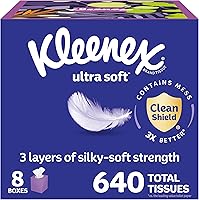 Kleenex Ultra Soft 3-Ply Facial Tissues, 8 Cube Boxes 80 Ct Each, Hypoallergenic, Allergist Approved Soft Tissues