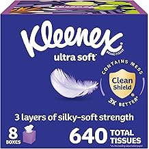 Kleenex Ultra Soft Facial Tissues, 8 Cube Boxes, 80 Tissues per Box, 3-Ply, Packaging May Vary