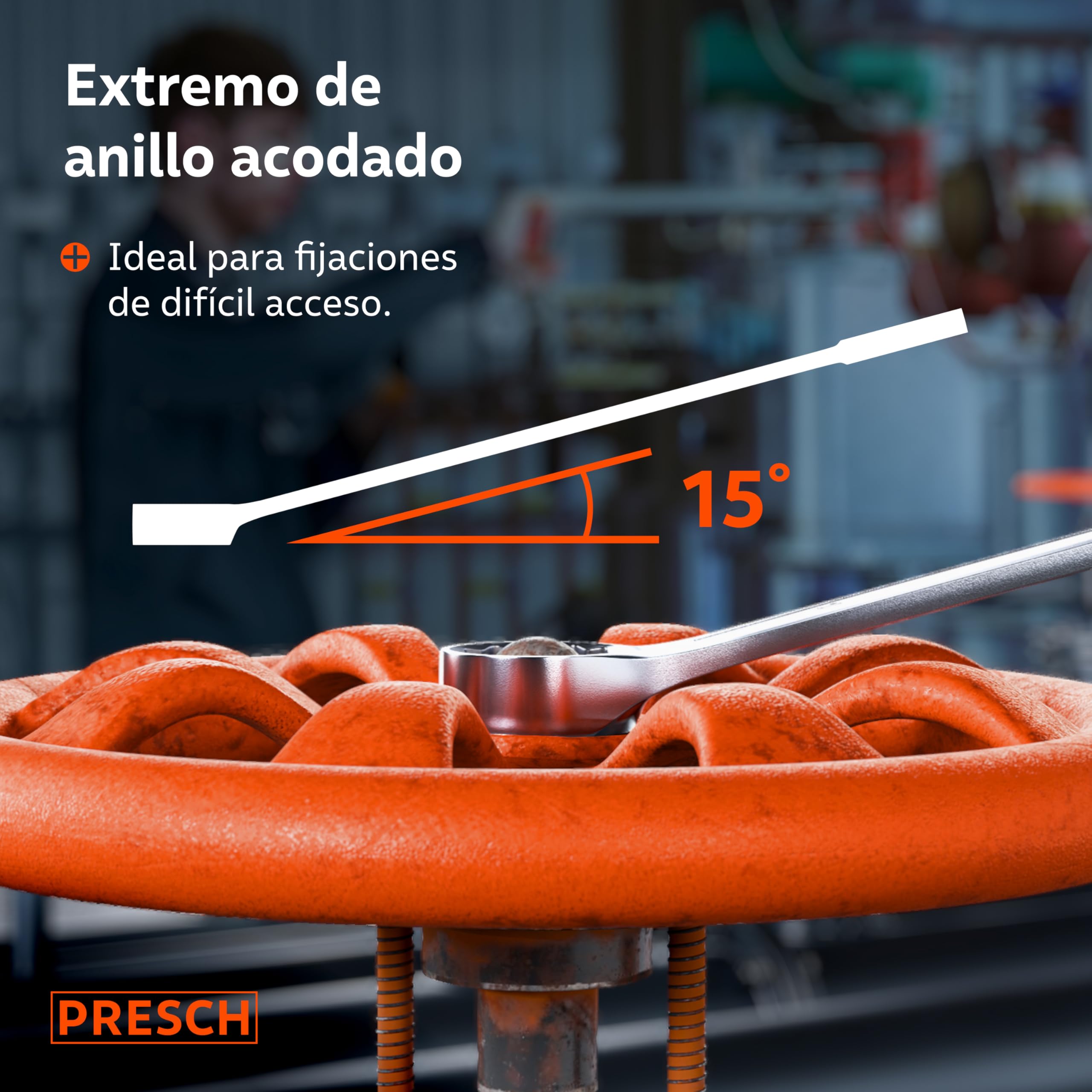 PRESCH Llave combinada 12mm - Llave fija con precisión y extremadamente robusta - Extremo de boca inclinado 15° para trabajos en espacios reducidos