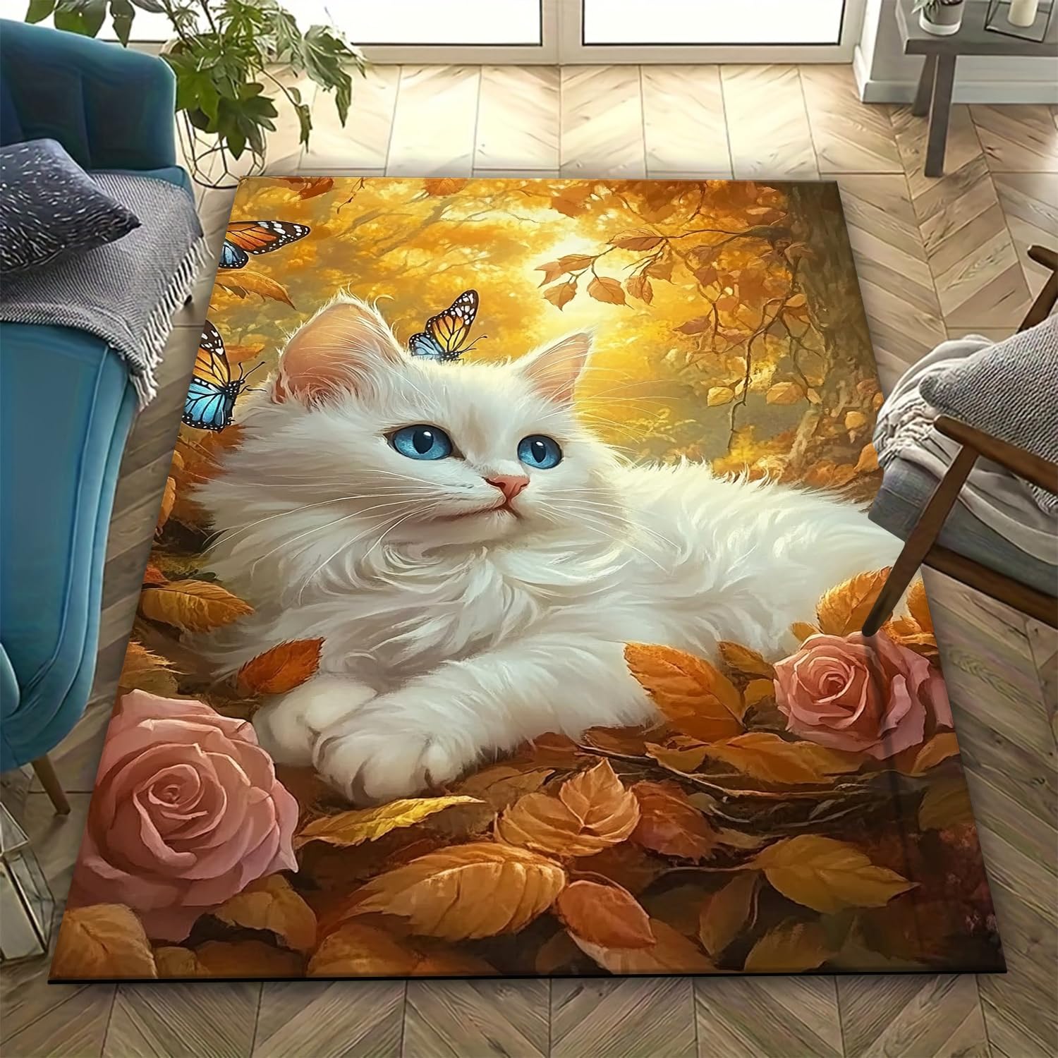 Tapis 3D imprimé animal chat antidérapant doux 140 x 200 cm de salon