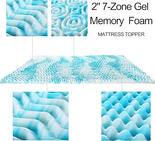 Miniatura 4 de Planet Sleepings Cubrecolchón de espuma viscoelástica de 2 pulgadas, cubrecolchón de espuma de gel refrescante de 7 zonas para aliviar la presión,