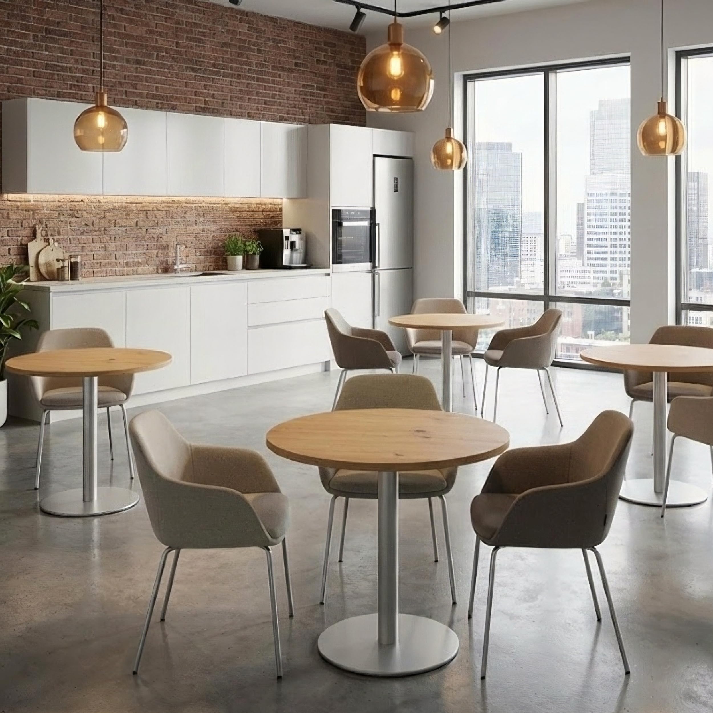 bümö Besprechungstisch, Esstisch klein, Tisch rund 80x80 cm in Eiche, Gestell: Graphit - Kleiner Rundtisch für 2 Personen mit Holz-Platte, Säule aus Metall, Konferenztisch, Bistrotisch