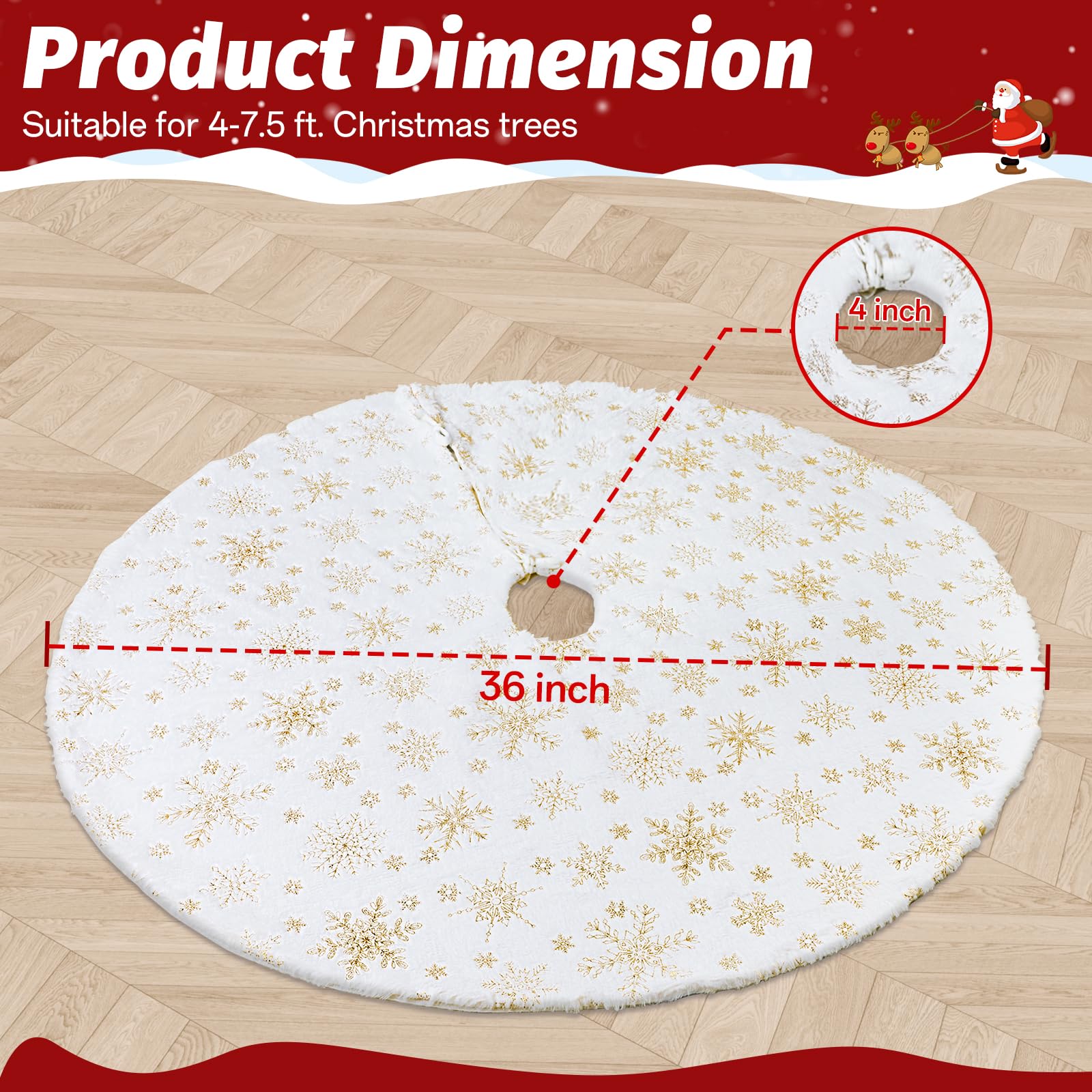 EverMerry Christmas Tree Skirt, 36 inches White Luxury Christmas Tree Skirts with Snowflake, Xmas Tree Skirt Decorations for Christmas New Year Party Decor
