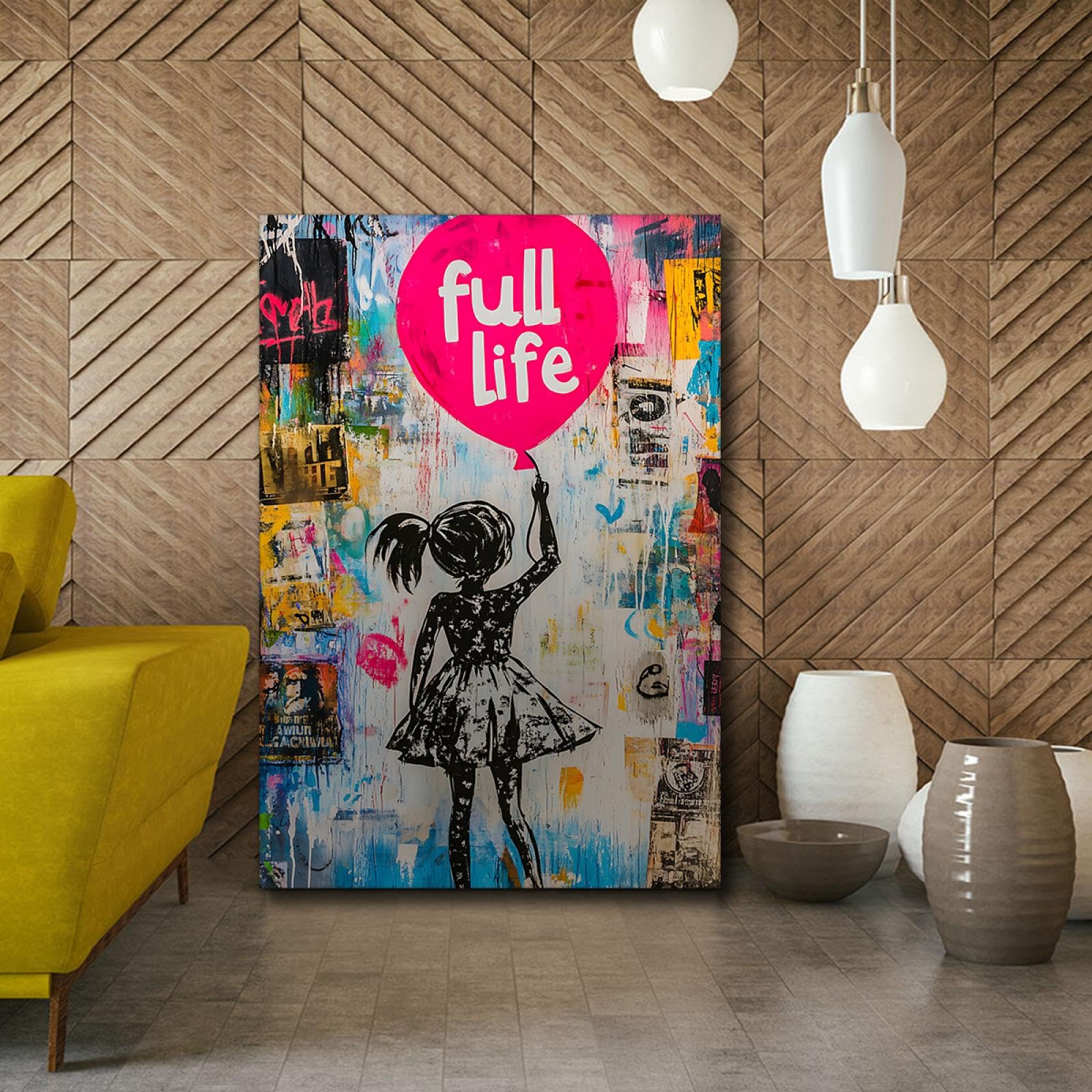 UIRINGART Full Life Wall Decor Hip Hop Style Street Graffiti Art Balloon Girl Canvas Print Picture Poster per soggiorno Camera da letto Sala giochi 35x55cm Innerframe