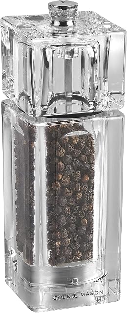 Cole & Mason H33501P Cube Clear Pepper Mill | Precision+ | Acrylic | 145mm | Single | Includes 1 x Pepper Grinder | Lifetime Mechanism Guarantee