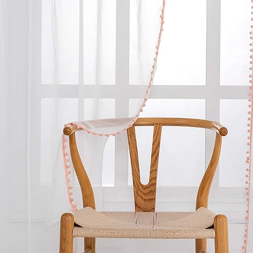 Miniatura 6 de Selectex - Cortinas de gasa semitransparentes con diseño de cenefa de borlas, con bolsillo para barra, para sala de estar o habitación, juego de 2