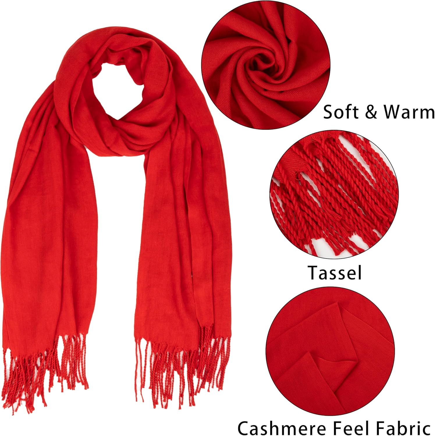 Winter Scarf for Women Warm Solid Color Soft Scarves Pashmina Shawl Wraps - Image 3