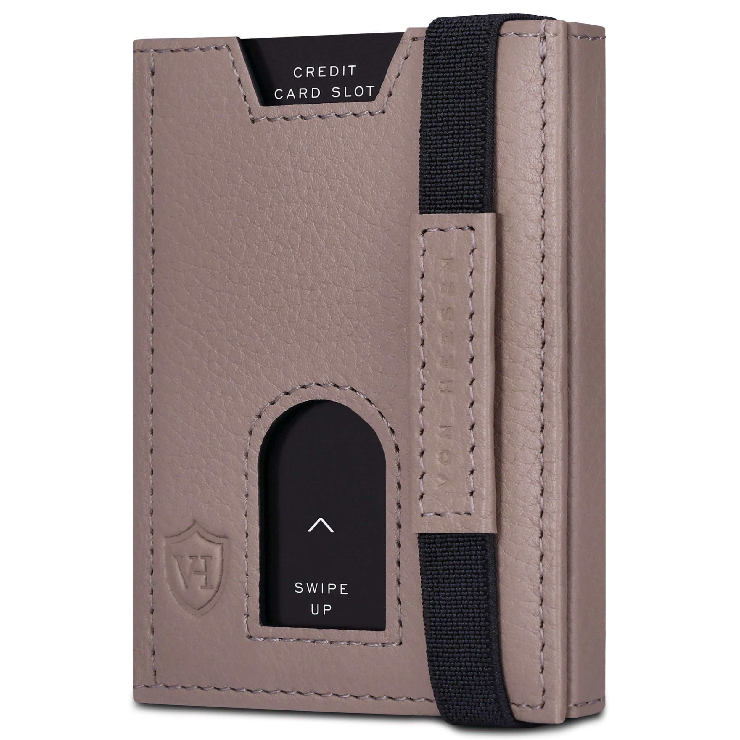 VON HEESEN Leder Slim Wallet - Geldbeutel mit RFID Schutz - Mini Geldbörse für Herren und Damen - Kartenetui Echtleder Karten Portemonnaie klein - Kreditkartenetui Taupe