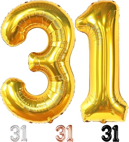 Katchon Globos dorados gigantes del número 31 o 13, grandes de 40 pulgadas, globos brillantes del número 31 para decoraciones de cumpleaños de 31