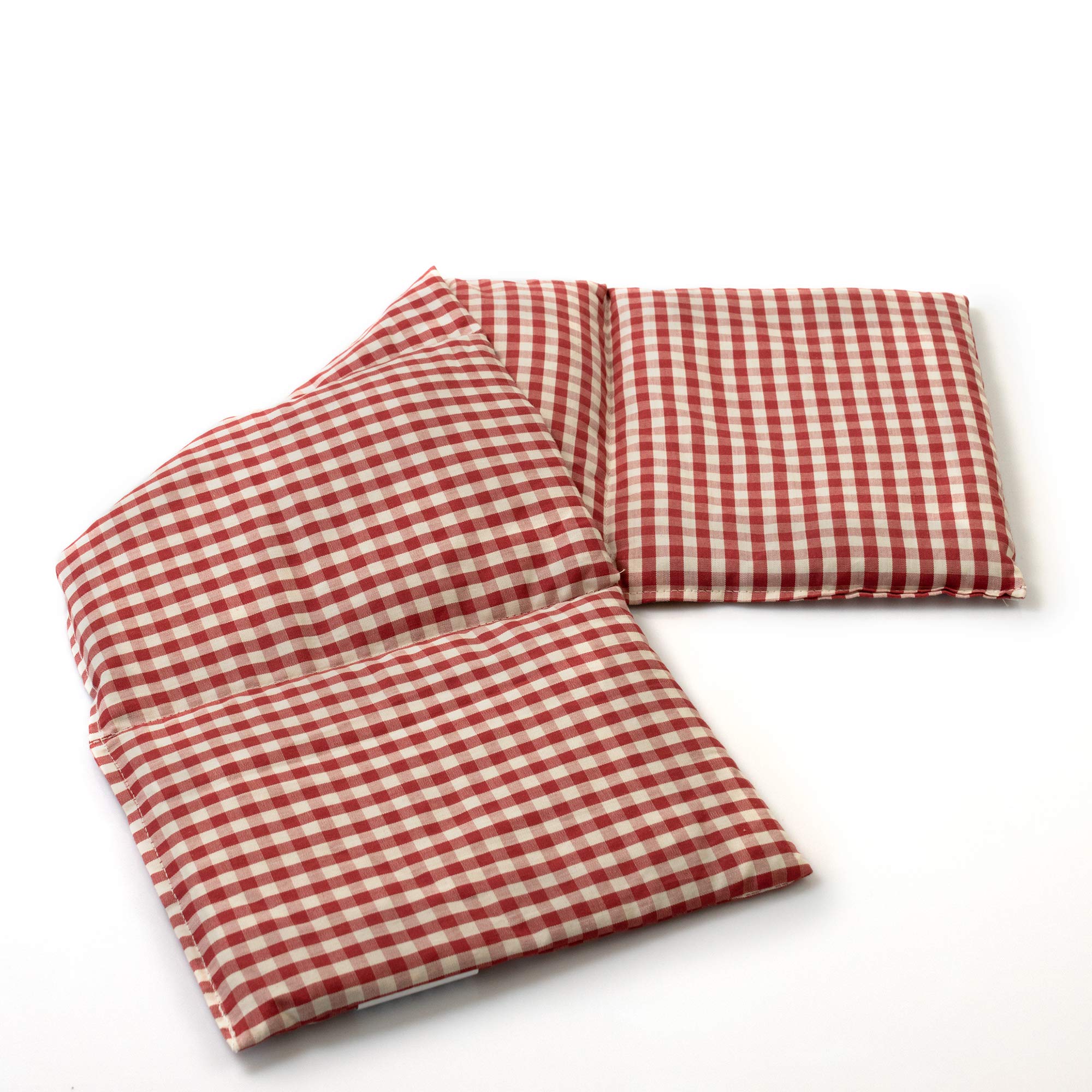 Cuscino bio con semi di farro bio, 60x20cm - 4 compartimenti -Tessuto bio rosso e bianco a quadri - Cuscino riscaldabile per la schiena, il ventre e molto altro. Terapia caldo e freddo . Cuscino termico