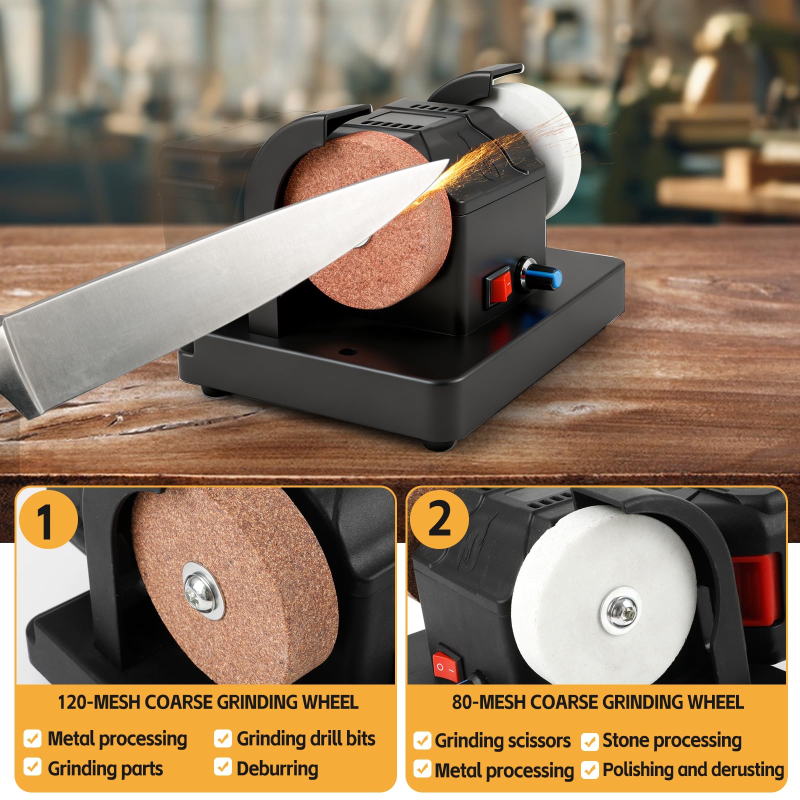 Mini-meuleuse d'établi sans fil compatible avec la batterie Makita 18 V, vitesse réglable de 0 à 7 000 tr/min, meuleuses de 80/120 mesh pour le métal, le bois, les couteaux