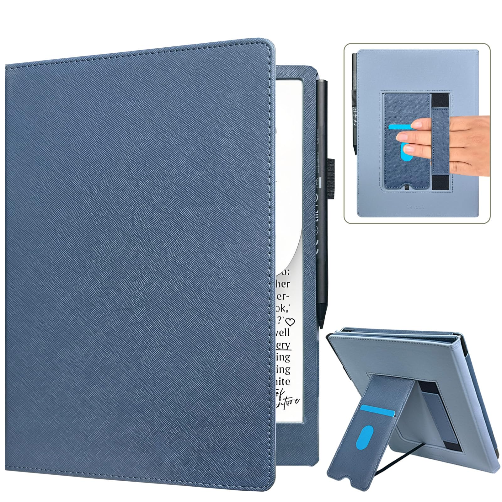 Caweet Etui do Pocketbook InkPad One 10,3 cala (model 2026), wysokiej jakości etui ze skóry PU ze składanym stojakiem, przegródką na karty i paskiem na rękę, niebieskie