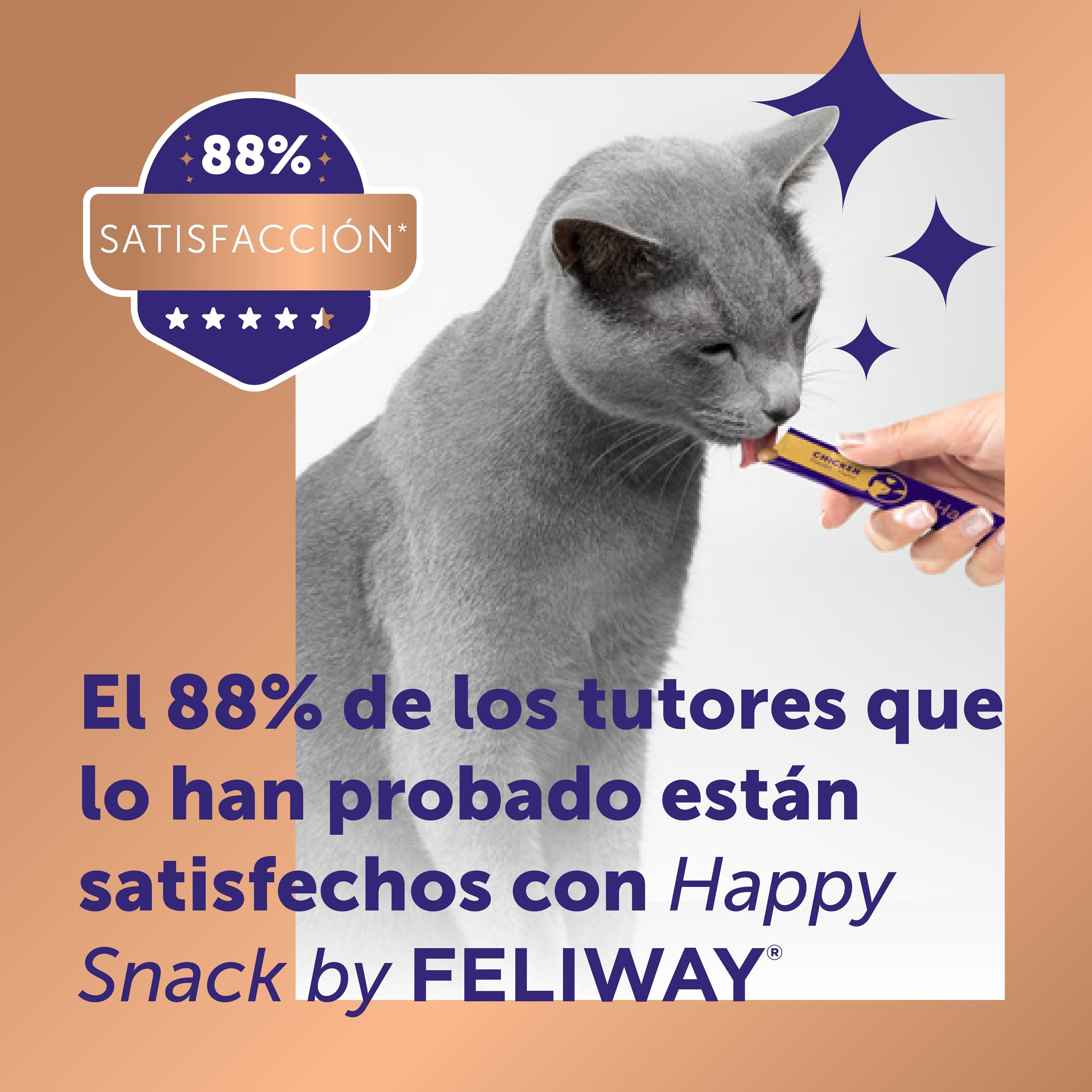 FELIWAY Happy Snack - Deliciosos y cremosos premios calmantes para gatos (6 sobres). Ayuda a los gatos a sentirse más tranquilos y a mejorar vuestro vínculo.