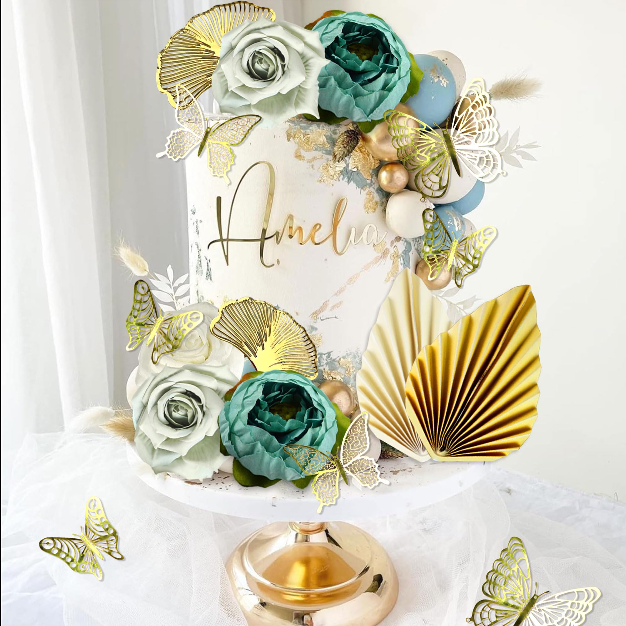 Roaring Good Time Topper Per Torta Boho – Decorazioni Floreali Con Foglie Di Palma, Fiori E Farfalle Per Matrimonio, Baby Shower E Compleanno