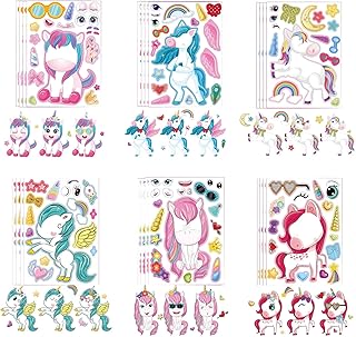 24 PCS Make A Unicorn Stickers for Kids - Unicorn Party Favor Stickers, Make a face Sticker Sheets Unicorn Party Craft Game Activities for Girls Boys Rainbow Unicorn Birthday Party Supplies