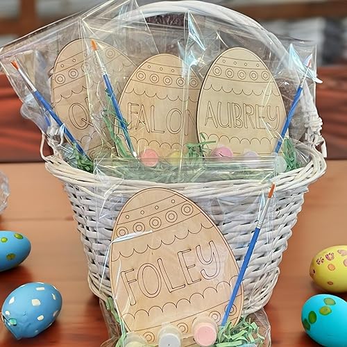 Juego de 10 huevos de Pascua personalizados para pintar niños con nombre de niño con pincel de huevo de madera, decoración de Pascua con garabatos