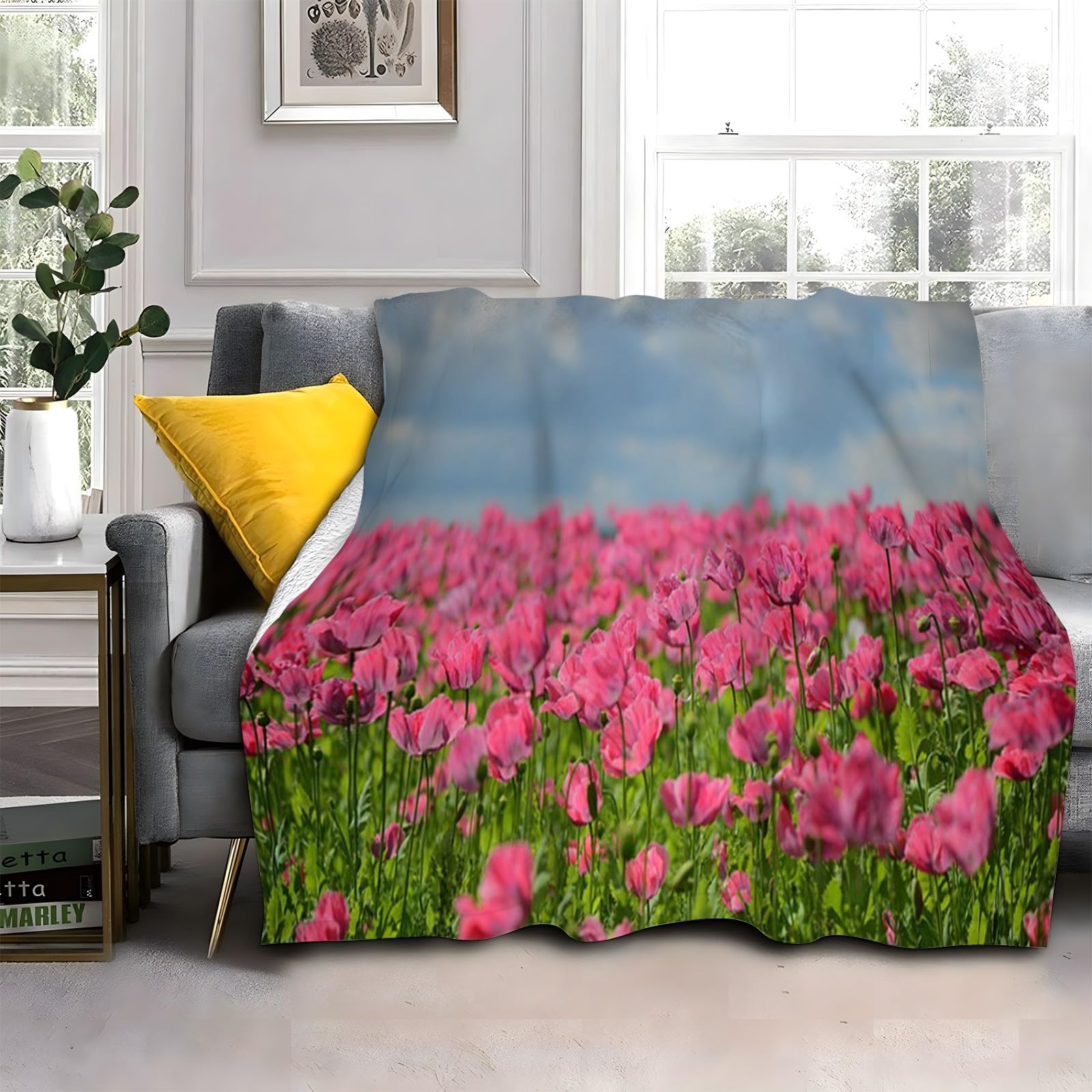 LLSZAHD Poppy Throws Blanket King Size Pink Blossoms Comfort Soft Sofa Bed Throw Blanket 152x204cm, Modern Fashion Design Style Children Adults Bedroom Decor - Fluffy Blankets 60"x80"