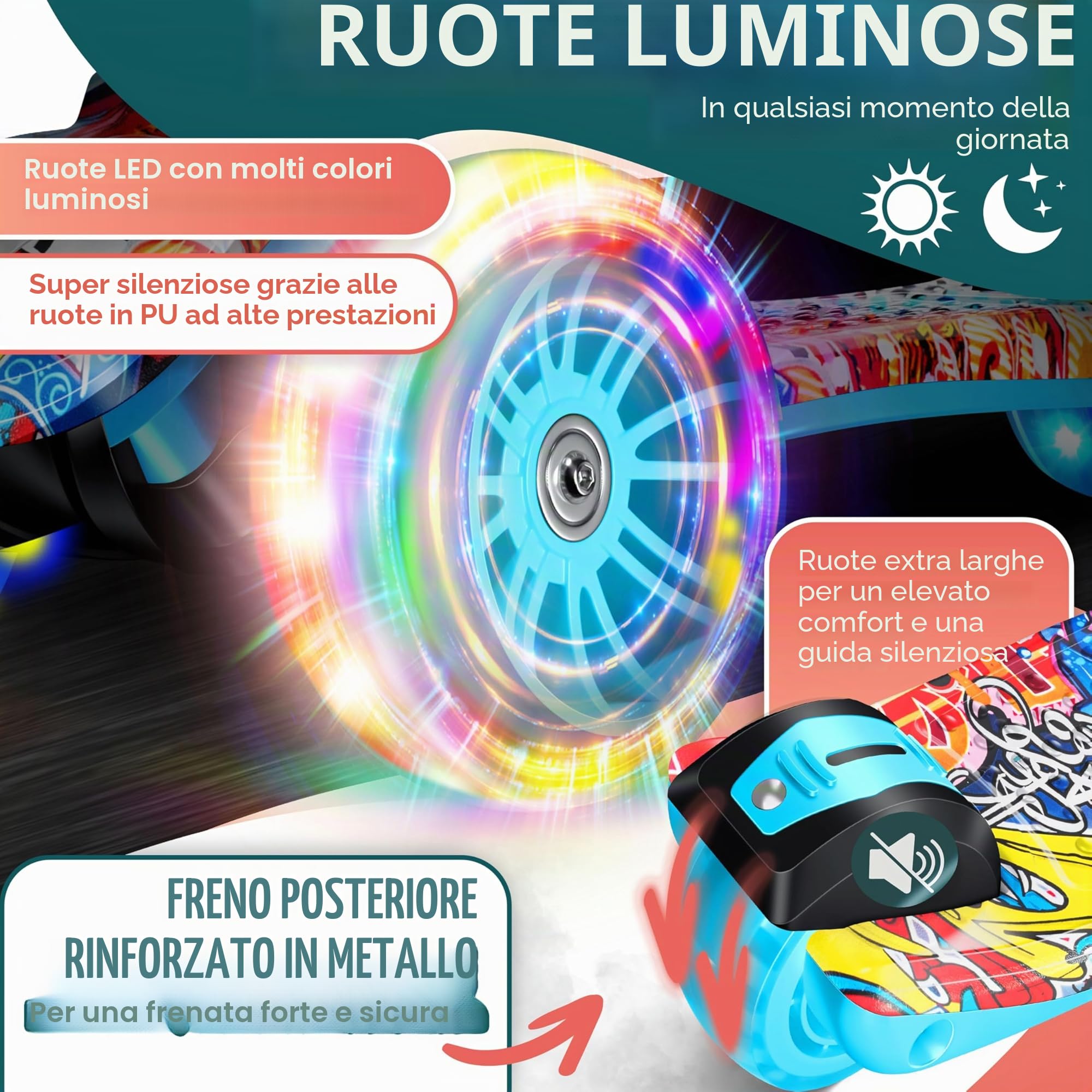 KIDIZ® Scooter Scooter per bambini X-Pro2 Triciclo Scooter con ruote luminose a LED in PU Scooter a pedali pieghevole Scooter da città regolabile in altezza Scooter per bambini ragazze 3-12 anni