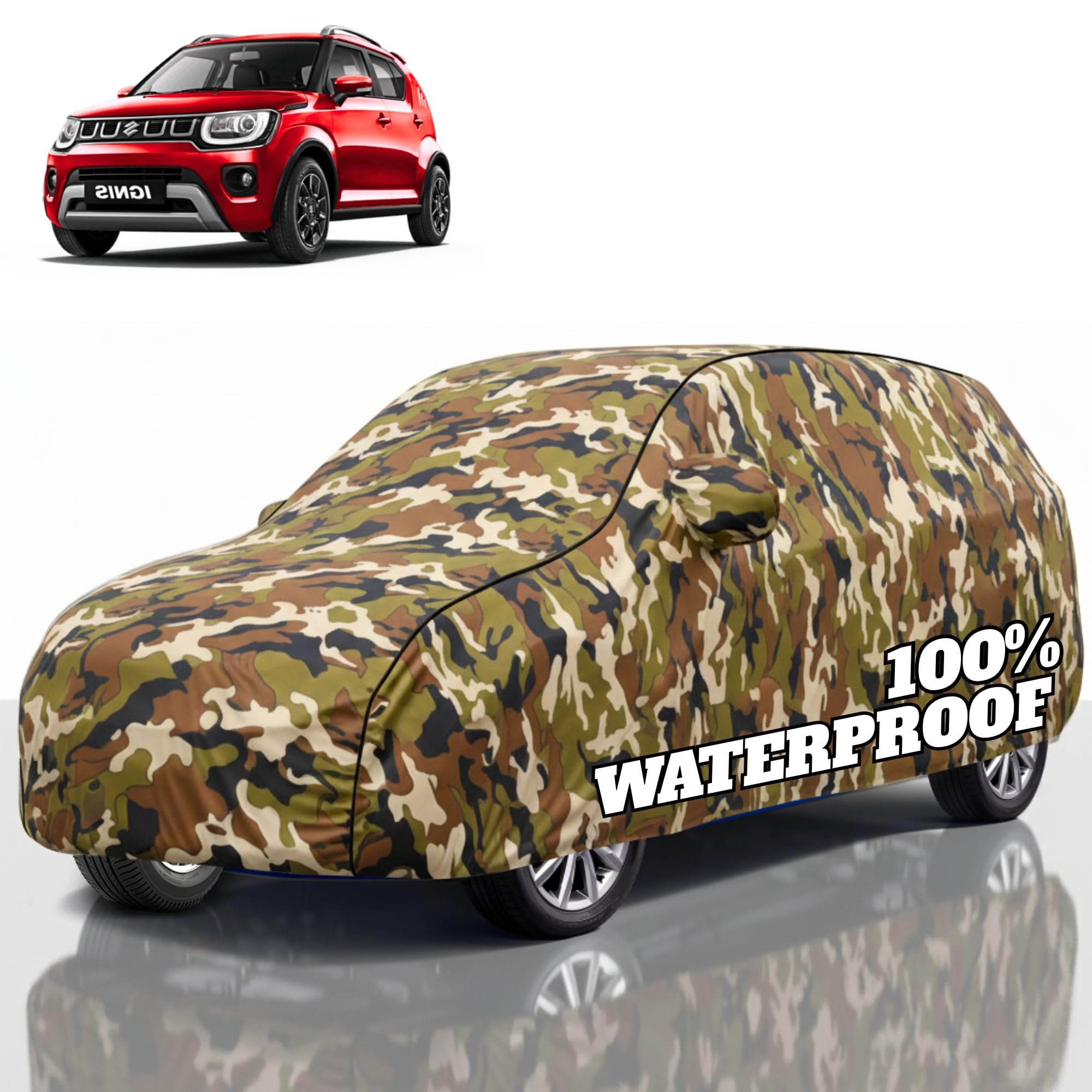 Premium Polyester Car Cover Ignis All-Weather Protection from Rain, Dust &amp; Sun | UV Resistant Fabric | Full Body Secure Fit for Outdoor &amp; Indoor Parking Jungle
