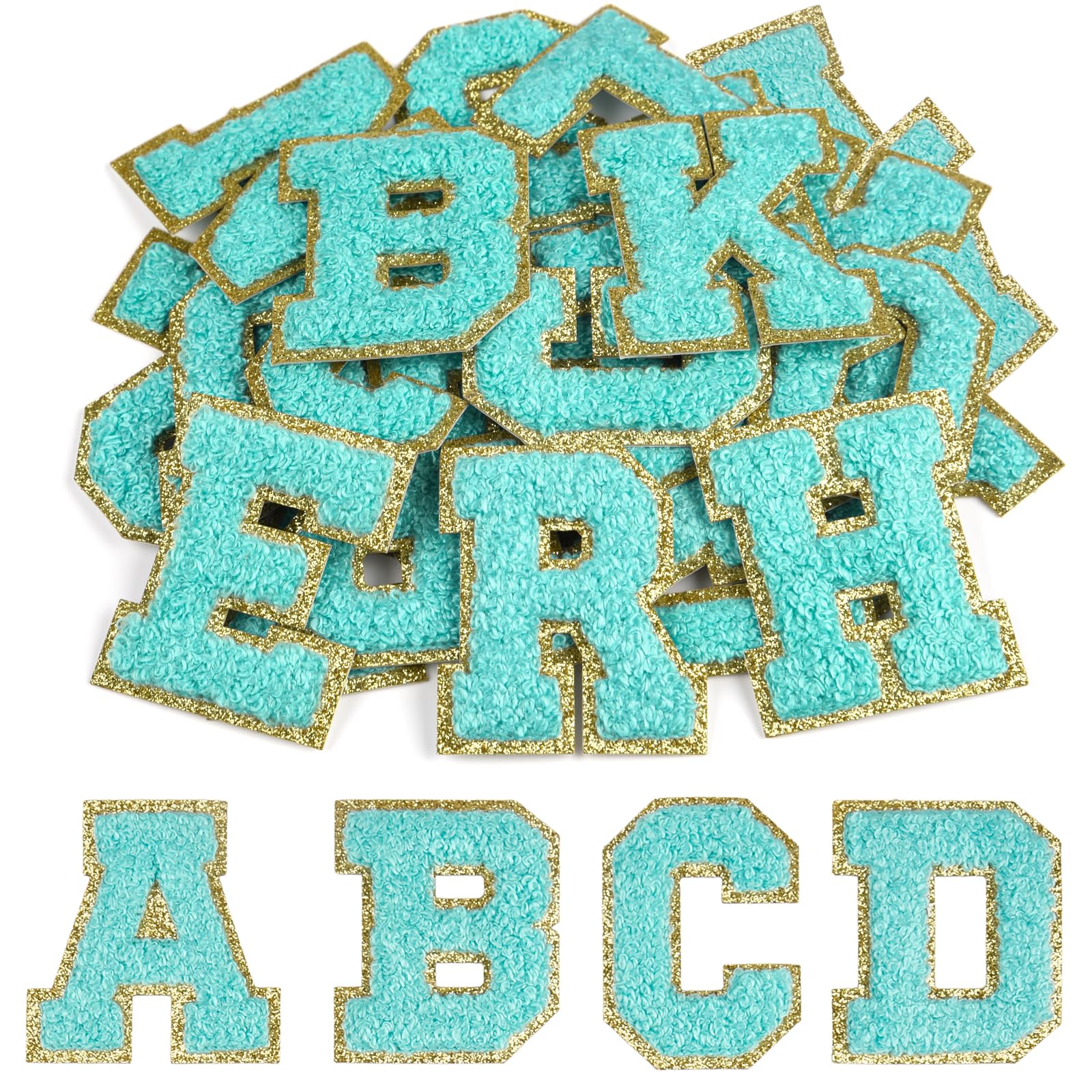 CHRORINE 26/52/104 Pcs Self Adhesive Chenille Letter Patches A-Z, Also Supports Sew or Iron on, Embroidered Alphabet Patches Stickers for DIY Clothing, Bags, Hats (52, Blue, Height 2.16″)