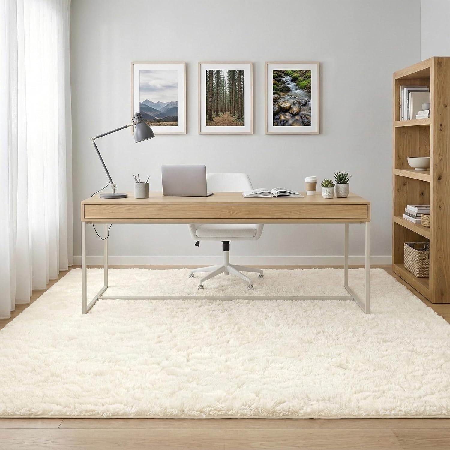 Andency Cream Soft Area Rugs for Living Room Bedroom, 4x6 Fluffy Shaggy Bedside Rug, Non-Slip Large Shag Fuzzy Plush Carpets for Bedroom Kids Dorm Nursery Home Decor Aesthetic
