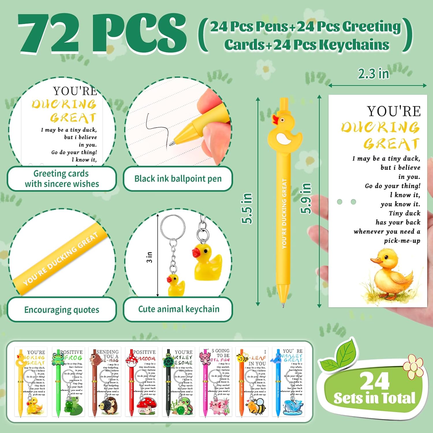 24Set Employee Appreciation Gifts Bulk, Thank You Inspirational Ballpoint Pens with Funny Animal Keychains Cards Christmas Gifts for Coworkers Teacher Team Staff - Image 2