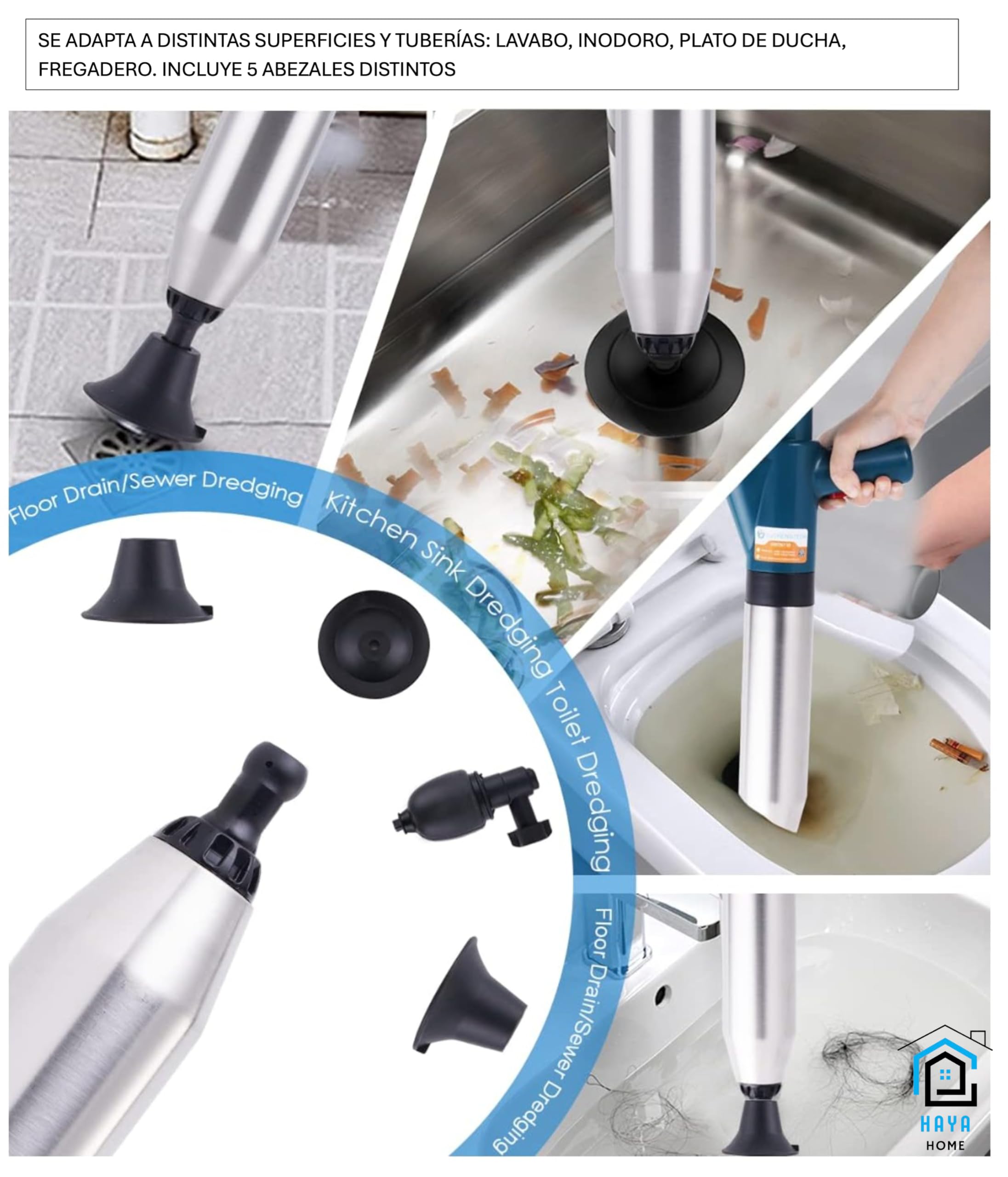 HayaHome - Desatascador Tuberías WC Desatascador Profesional con Aire Comprimido para Desagües e Inodoro Desatascador Inflable de alta presión para Inodoro Lavabo Bañera Tubería Plato Ducha Fregadero