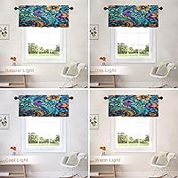Vista 130 de Shrahala Ethnic Geometric Tribal Kitchen Valances Half Window Curtain, Native American Navajo Tribal Design Print Kitchen Valance for Window Ink
