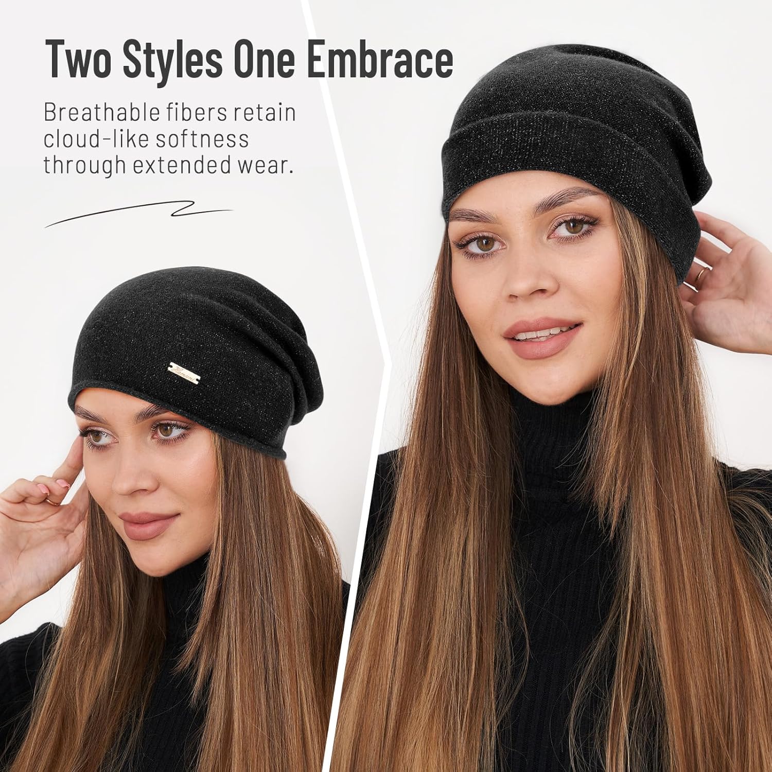 100% Wool Slouchy Beanie, Warm Beanie Hats for Women Breathable Knitting Skull Beanies Cap for Spring Fall Winter - Image 4