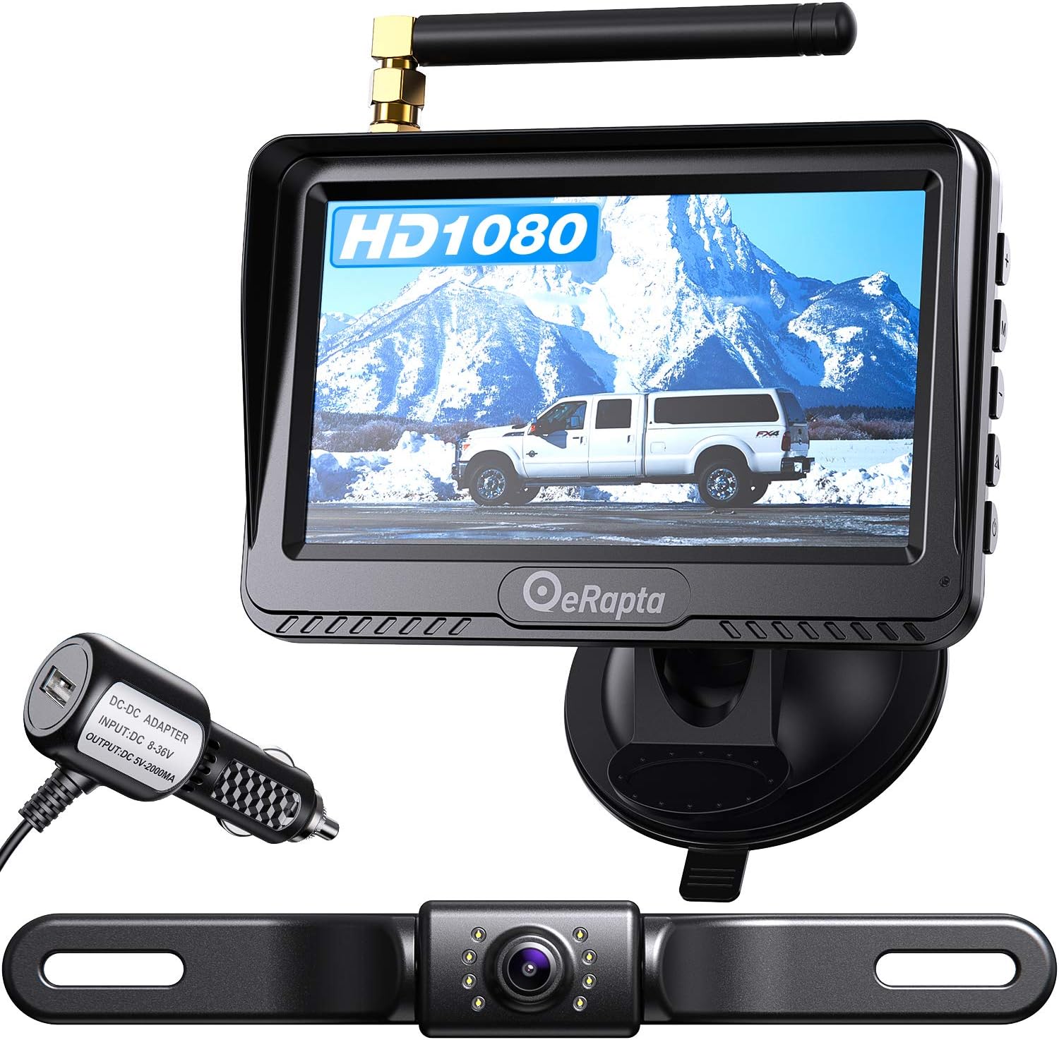 eRapta 1080P Wireless Backup Camera with Monitor ERT03, Stable Signal 4.3'' HD Monitor, IP69K Reverse Camera for Trucks Car Sedans etc.