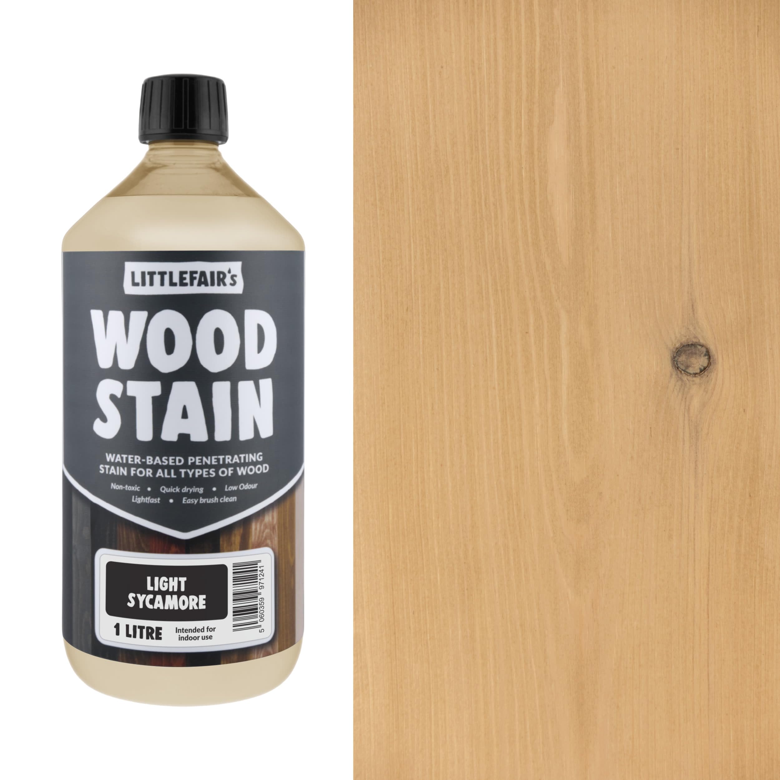 Littlefair's Teinte Bois 1ltr Teinture Bois Écologique À Base D'Eau Lasure Bois Intérieur Séchage Rapide Couleur Sycomore clair