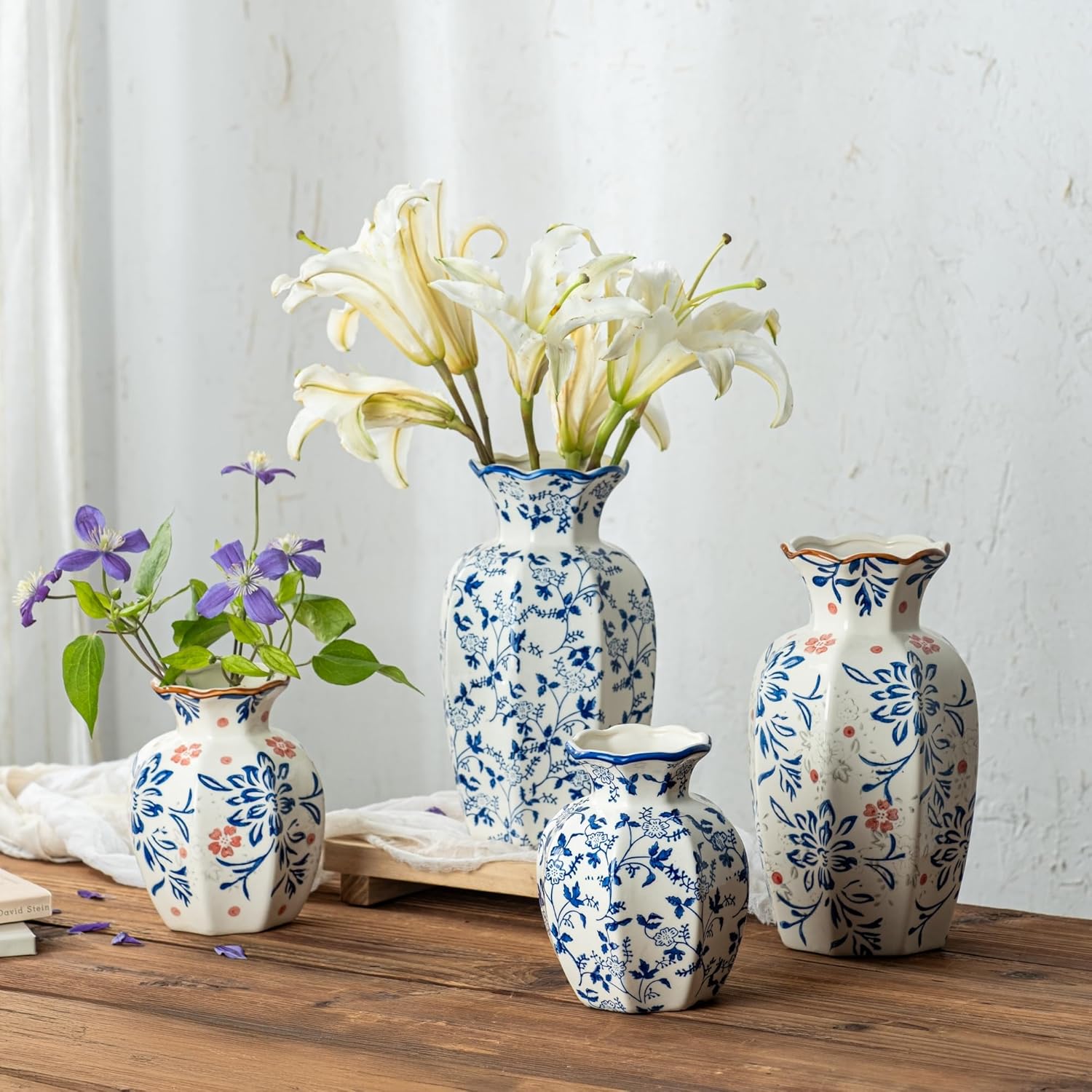 Small Blue and White Ceramic Vase, 6 Inch Vintage Chinoiserie Flower Vase Decorative Antique Vases for Home Decor, Rustic Porcelain Vase Farmhouse Shelf Table Centerpieces Decor - Image 8