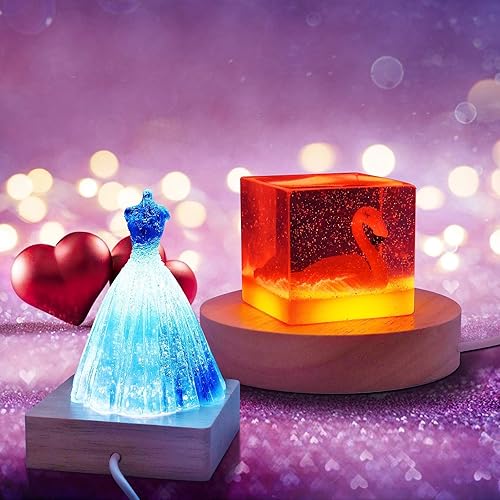 Miniatura 6 de YAKAMOZ 2 luces LED redondas de madera para arte de resina de vidrio láser (no viene con un control para cambiar las luces)