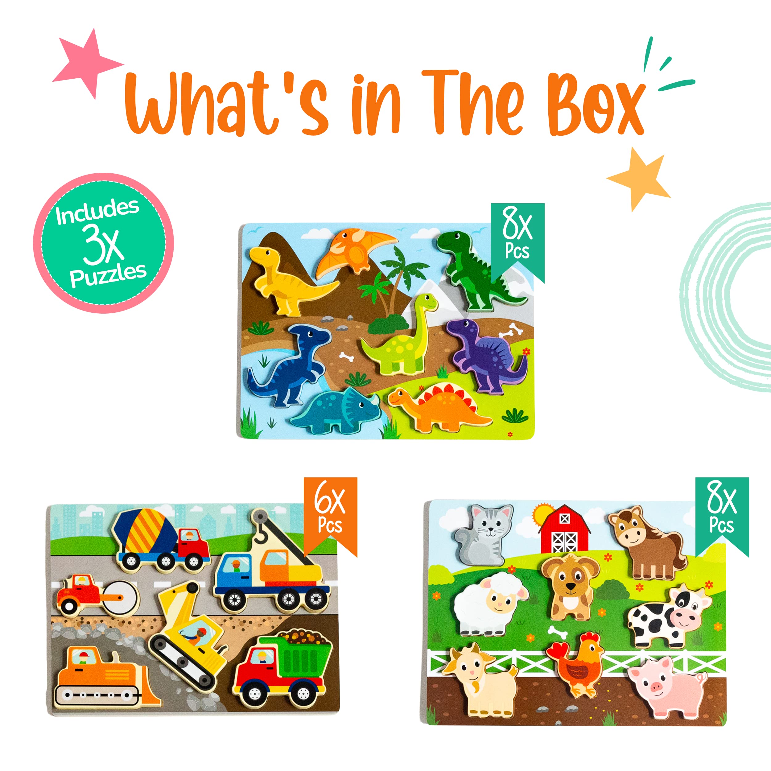 Klevly Holzpuzzle für Kleinkinder von 2 bis 4 Jahren, Holzpuzzle für Kleinkinder von 1 bis 3 Jahren, Montessori-Spielzeug für Kinder von 2 bis 4 Jahren, pädagogisch