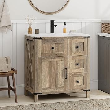 YOURLITE 30-Inch Farmhouse Bathroom Vanity with Sink, Rustic Brown
