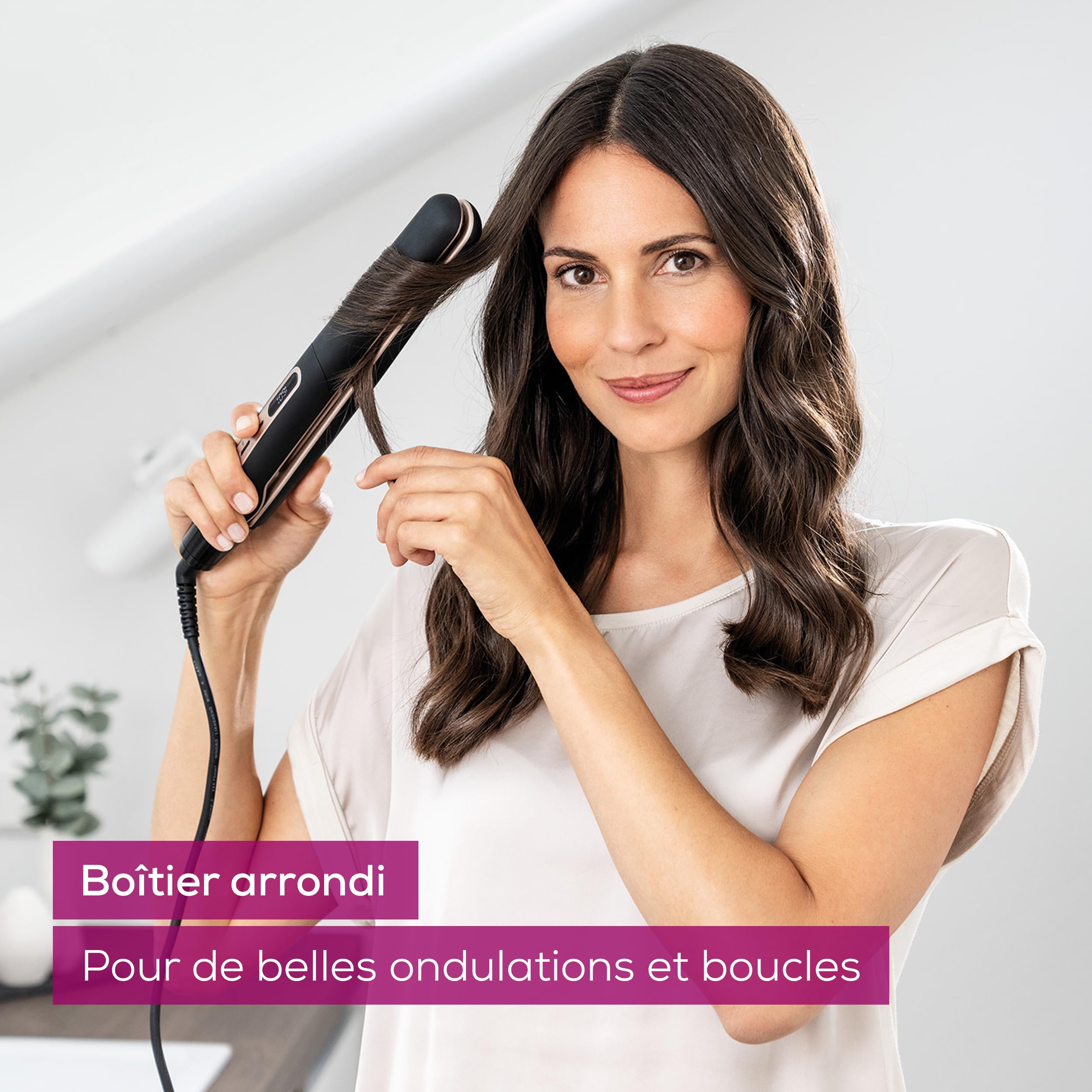 Beurer HS 100 Lisseur avec chauffage rapide en 12 secondes, fer à lisser avec revêtement céramique, fonction ionique pour des cheveux brillants, bords arrondis pour les styles de boucles